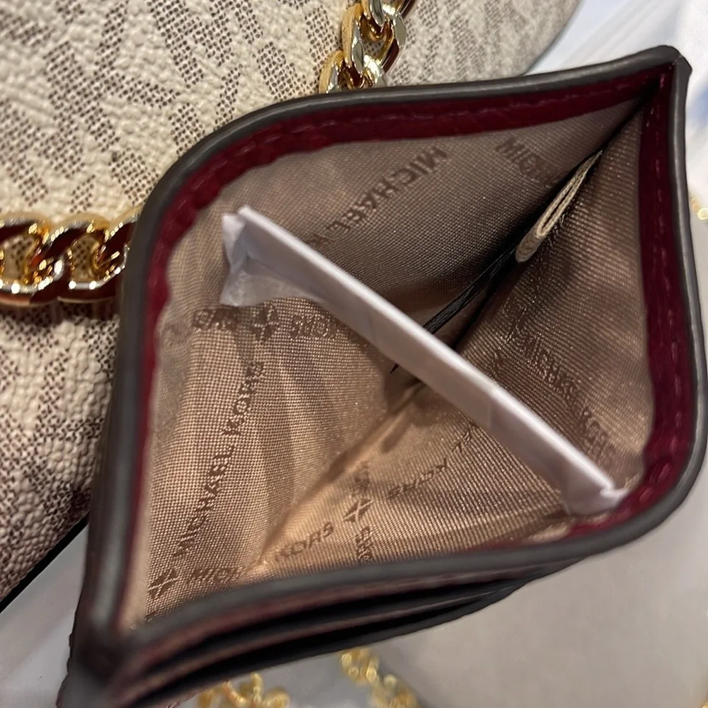 MICHAEL KORS Reed Large Pebbled Leather Card Holder Case Dark Cherry  NWT